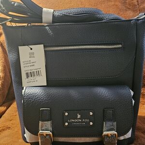 London Fog Dark Blue Backpack with Silver Accents